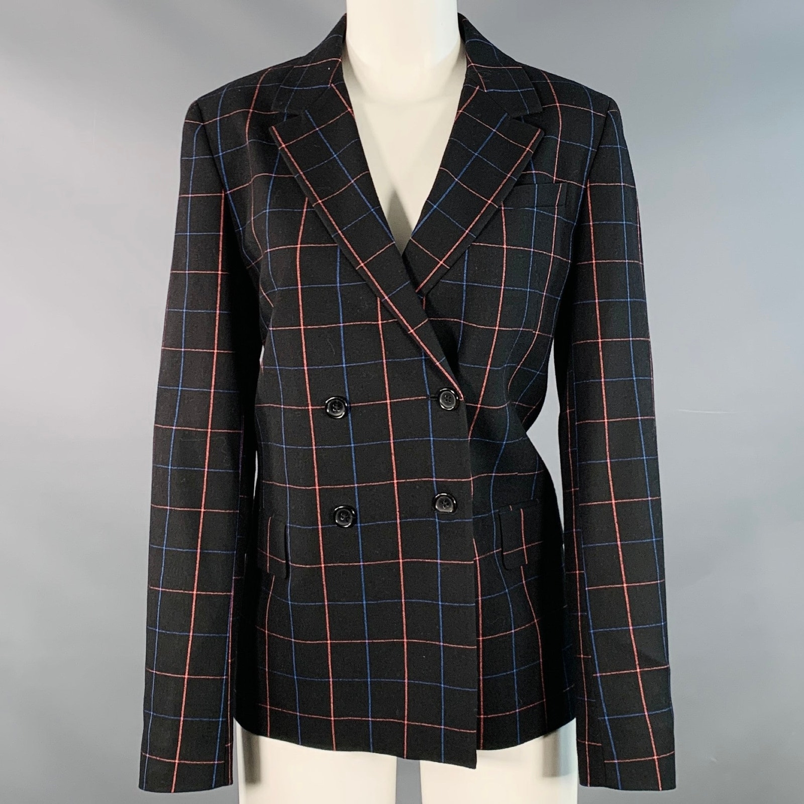 Paul Smith Size M Black Blue Orange Window Pane Double Breasted Jacket Blazer